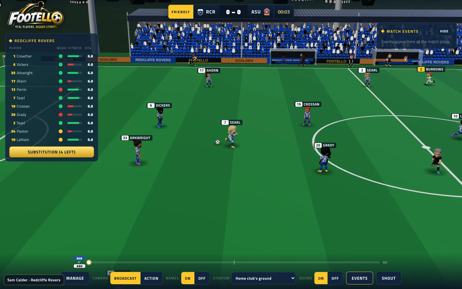 Managing your team during a live match