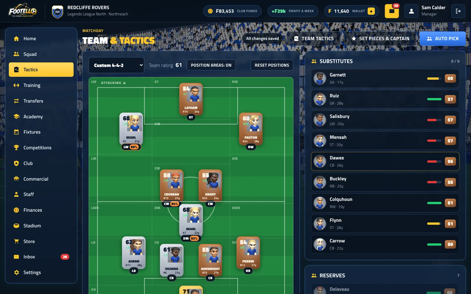 Picking the team and tactics in FOOTELLO